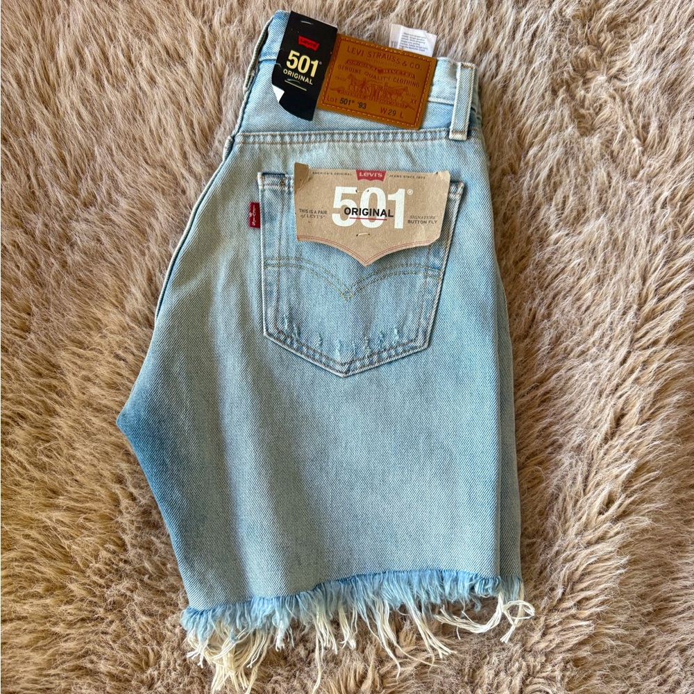 Levi's 501 Light Blue Frayed Hem Jean Shorts